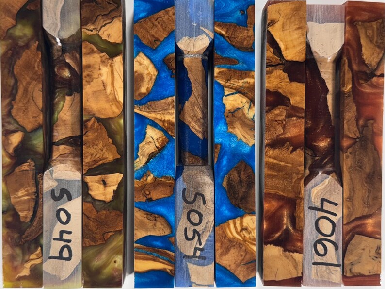 Pen Blanks * Olive Burl and Epoxy Hybrid * Mica Powder Colored * Pen Blank * Pen Turning image 17
