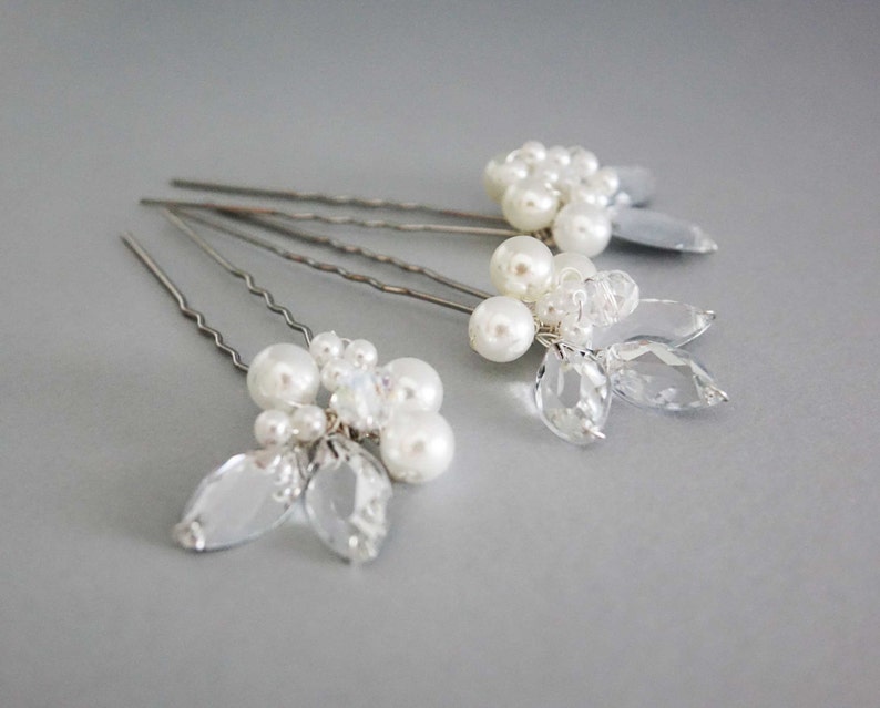 Silver Wedding Hair Pins.Set of 3 Bridal hair pins. Bridal Etsy