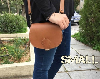 Crossbody saddle bag, Saddle clutch, Leather shoulder saddle, Tobacco leather bag, Tobacco leather messenger, Leather bag, Nyx tobacco small