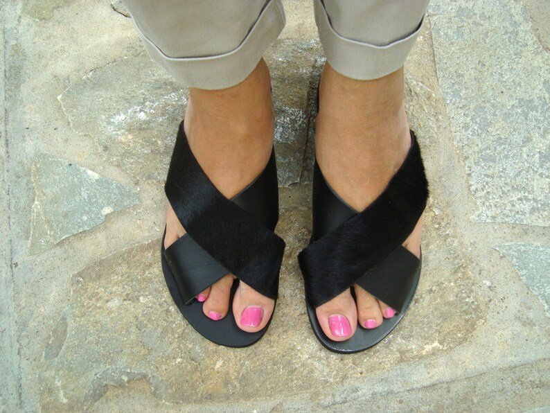 pony skin sandals