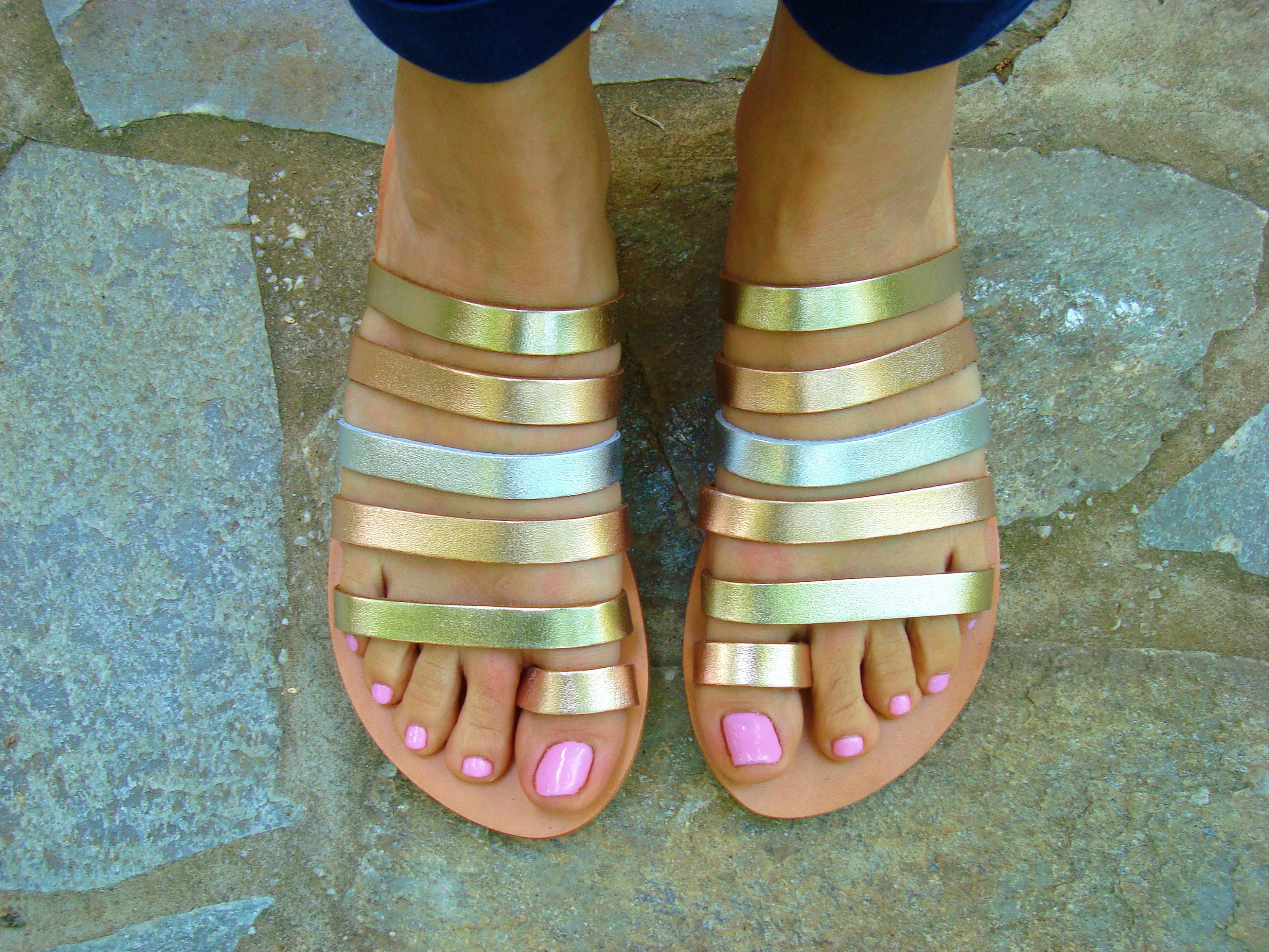 Dislocatie Artiest Op de grond Leather Toe Ring Sandals Rose Gold Sandals Gold Flats - Etsy
