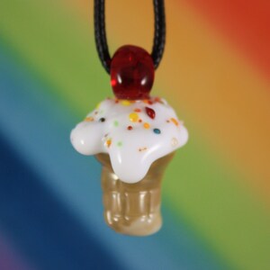 Ice Cream Necklace, Ice Cream Pendant, Glass Ice Cream Pendant, Vanilla Ice Cream, Ice Cream, Ice Cream Jewelry, Vanilla Cone, Cherry