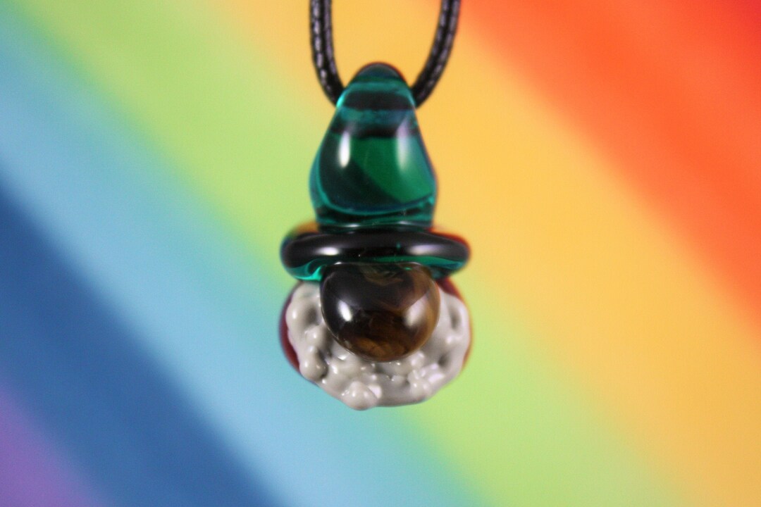 Gnome Necklace, Gnome Pendant, Gnome Necklace, Glass Gnome Pendant