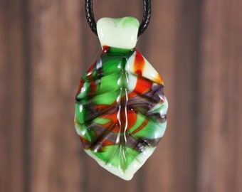 Pendentif Ancien Feuille En Verre Soufflé - Multicolore (Or, Bleu, Vert, Cuivre, Marron)
