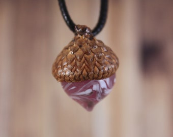 Collana ghianda, ciondolo ghianda in vetro, ciondolo ghianda, ghianda fatta a mano, ghianda, gioielli ghianda, collana autunnale, gioielli autunnali