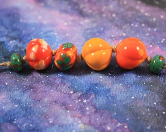 6 Fall Glass Beads, Glass Artisan Beads, Lampwork Beads, Artisan Glass Beads, Unique Beads, Bead, 11 mm Beads, 21 mm Beads, Glass Beads