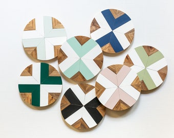 MADI Round - 7" Round - READY to SHIP - Geometric Wall Art - Mosaic Wood Art - Boho Wood Art - Round Wall Art - Modern Wood Art