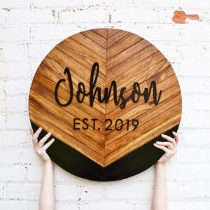 Personalized Wooden Round - Chevron - MADE TO ORDER - Custom, New Home, Established Sign, Nursery Sign, Gift for Mom, Wood Anniversary