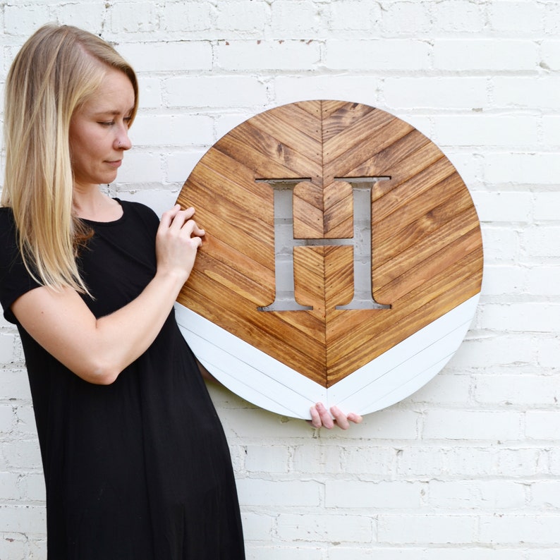 Monogram Round Chevron MADE TO ORDER Personalize Monogram, Modern Wall Decor, Wedding Gift, Gift for Mom, Anniversary, New Home image 1