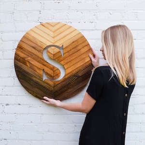 Ombre Monogram Round  - MADE TO ORDER - Wood Wall Hanging, Personalize Monogram, Modern Wall Decor, Wedding Gift, Wood Anniversary, New Home