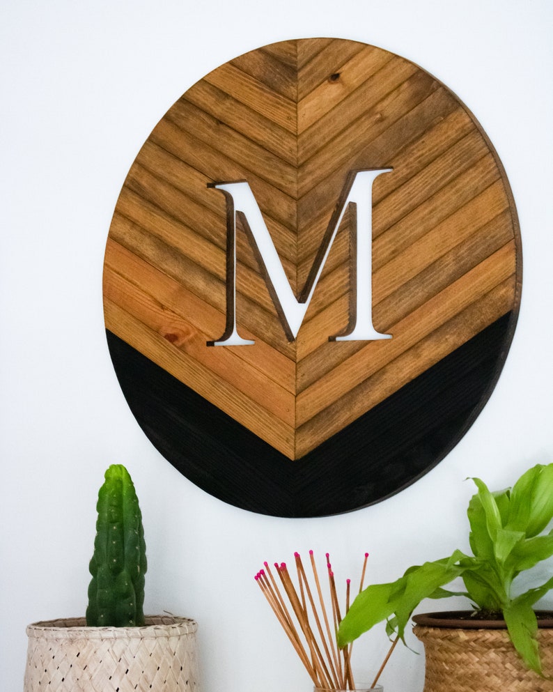 Monogram Round Chevron MADE TO ORDER Personalize Monogram, Modern Wall Decor, Wedding Gift, Gift for Mom, Anniversary, New Home image 9