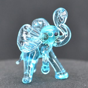 Micro Glass Elephant Figurine – Blown Glass Elephant Sculpture – Miniature Elephant Statue – Dollhouse Animal Decor – Elephant Gift Idea