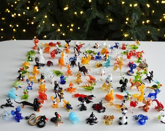 Set of 50 Mini Glass Animal Figurines, Tiny Blown Glass Animals, Random No Duplicates, Dollhouse Miniatures, Cute Collectibles