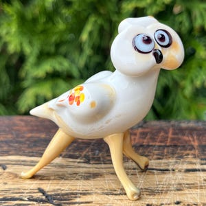White Glass Owl Figurine - Handcrafted Art Glass Owl Sculpture - Cute Owl Ornament - Animal Birds Figurine - Unique Owl Gift - BeautyGlassUA
