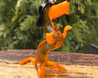 黄色のガラスの犬の置物 - 手作りの吹きガラスの子犬の彫刻 - フューズ