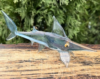 Blue Glass Fish Figurine – Hand Blown Murano Style Sculpture – Coastal Home Decor – Fish Lover Gift