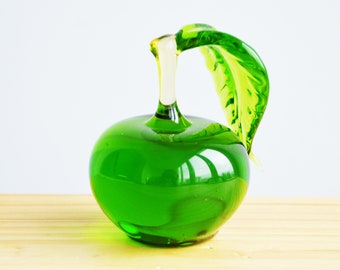 Bottle Green Blown Glass Apples Pair