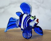 Blue Glass Fish Figurine Animals Glass Blue Fish Sea Miniature Art Toys Collectible Murano Glass Tiny Small Figure Sculpture Gift Statue
