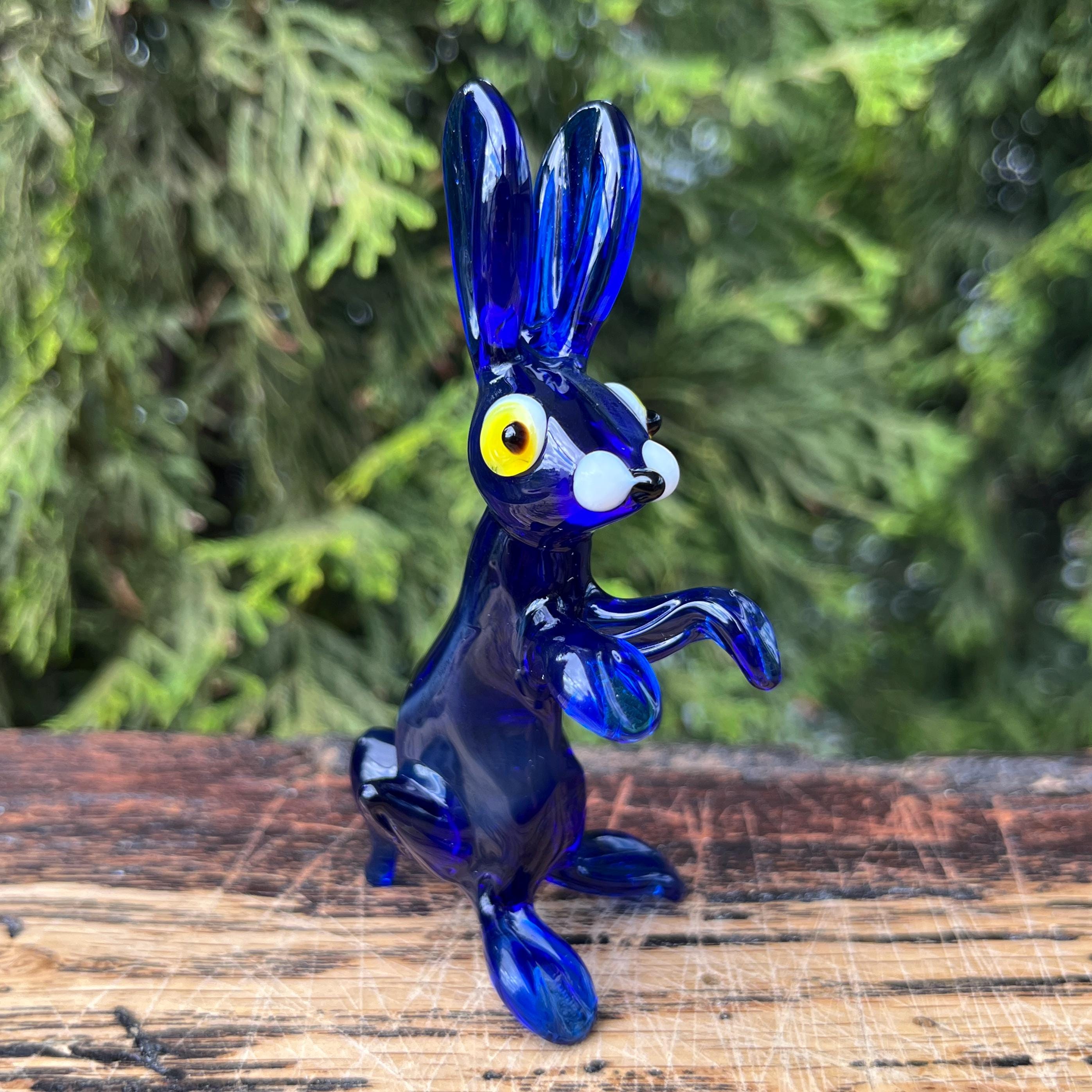 Blown Glass Rabbit Figurine: Murano Style Blue Bunny Sculpture - Etsy