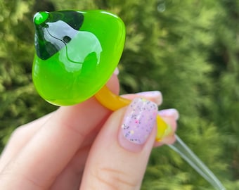 Green Glass Mushroom Figurine – Miniature Blown Glass Mushroom Sculpture – Murano Style Glass Decor – Plant Decoration – Unique Gift Idea