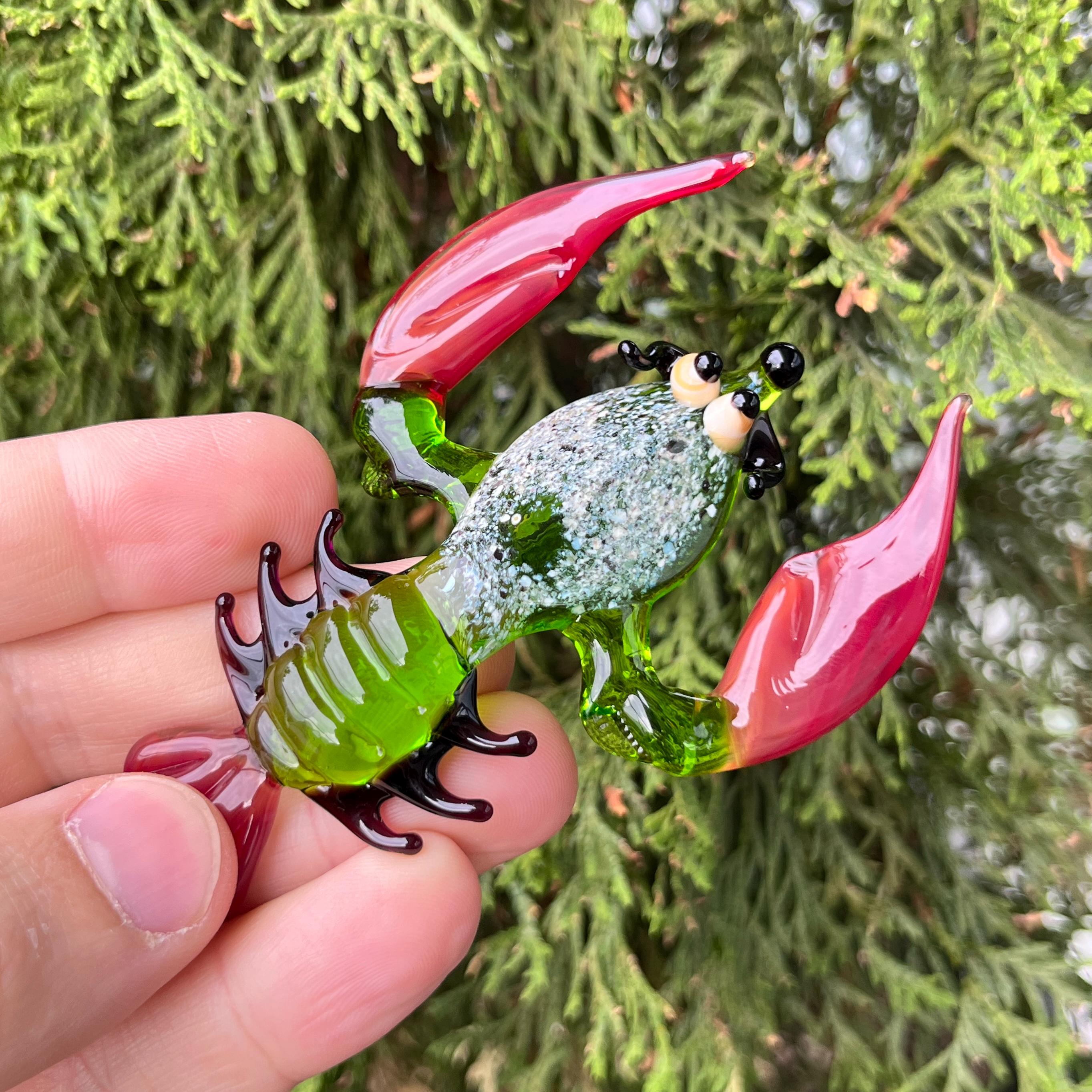 Green Glass Lobster Figurine – Blown Glass Sea Animal – Coastal