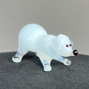 Mini Glass Bear Figurine – Blown Glass Bear Sculpture – Tiny Murano Style Animal – Micro Bear Statue – Dollhouse Collectible Gift