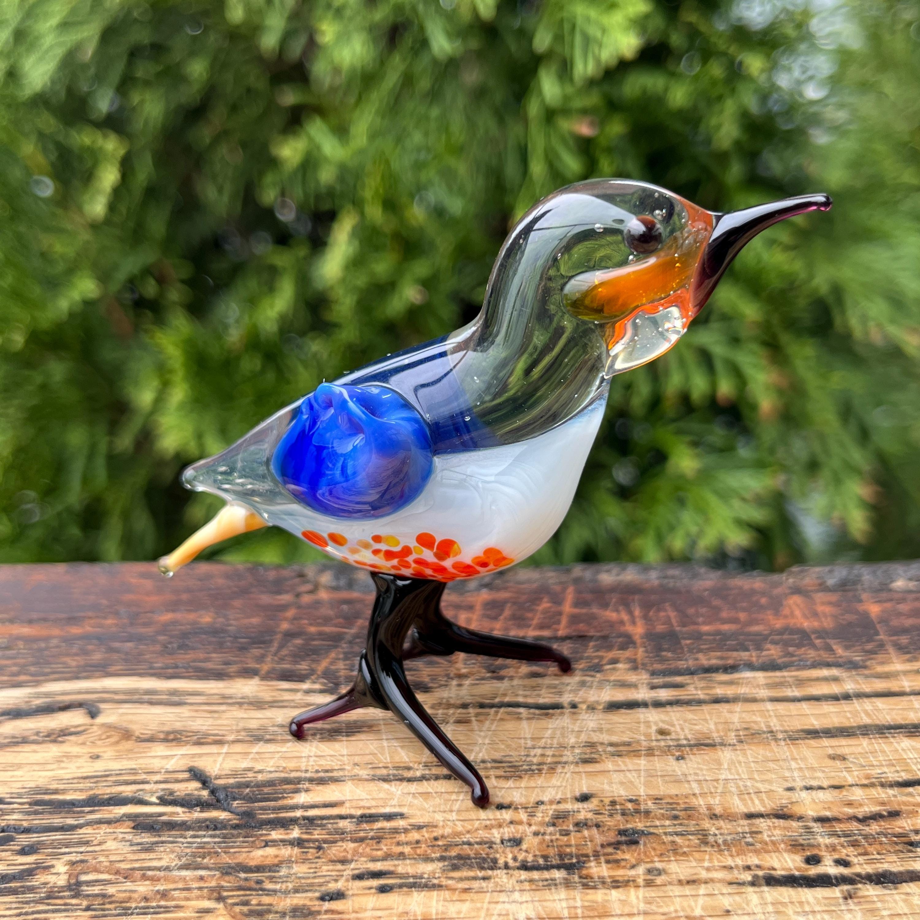 ガラスの鳥の置物 | 青い鳥の彫刻 | 手作りのガラスの動物のアート