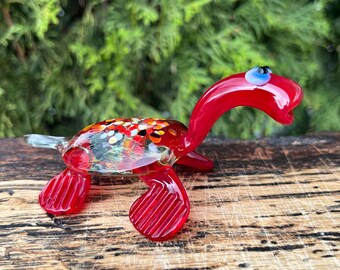 赤い吹きガラスの魚の置物 - ムラーノスタイルのアートガラス水槽の