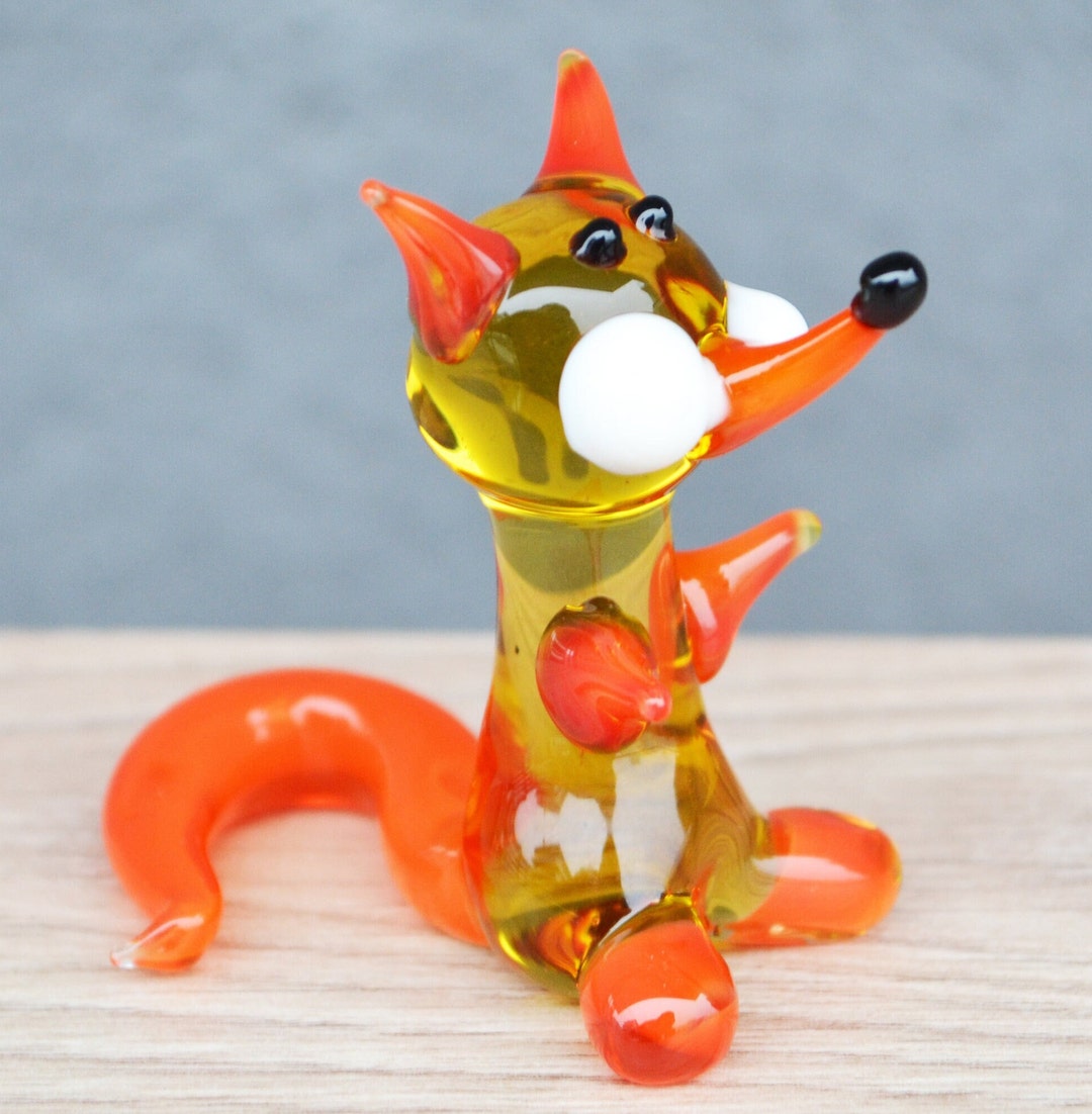 Renard, figurines miniatures, animaux, art en verre soufflé à la main, cadeau de collection, décoration (marron vert) - France