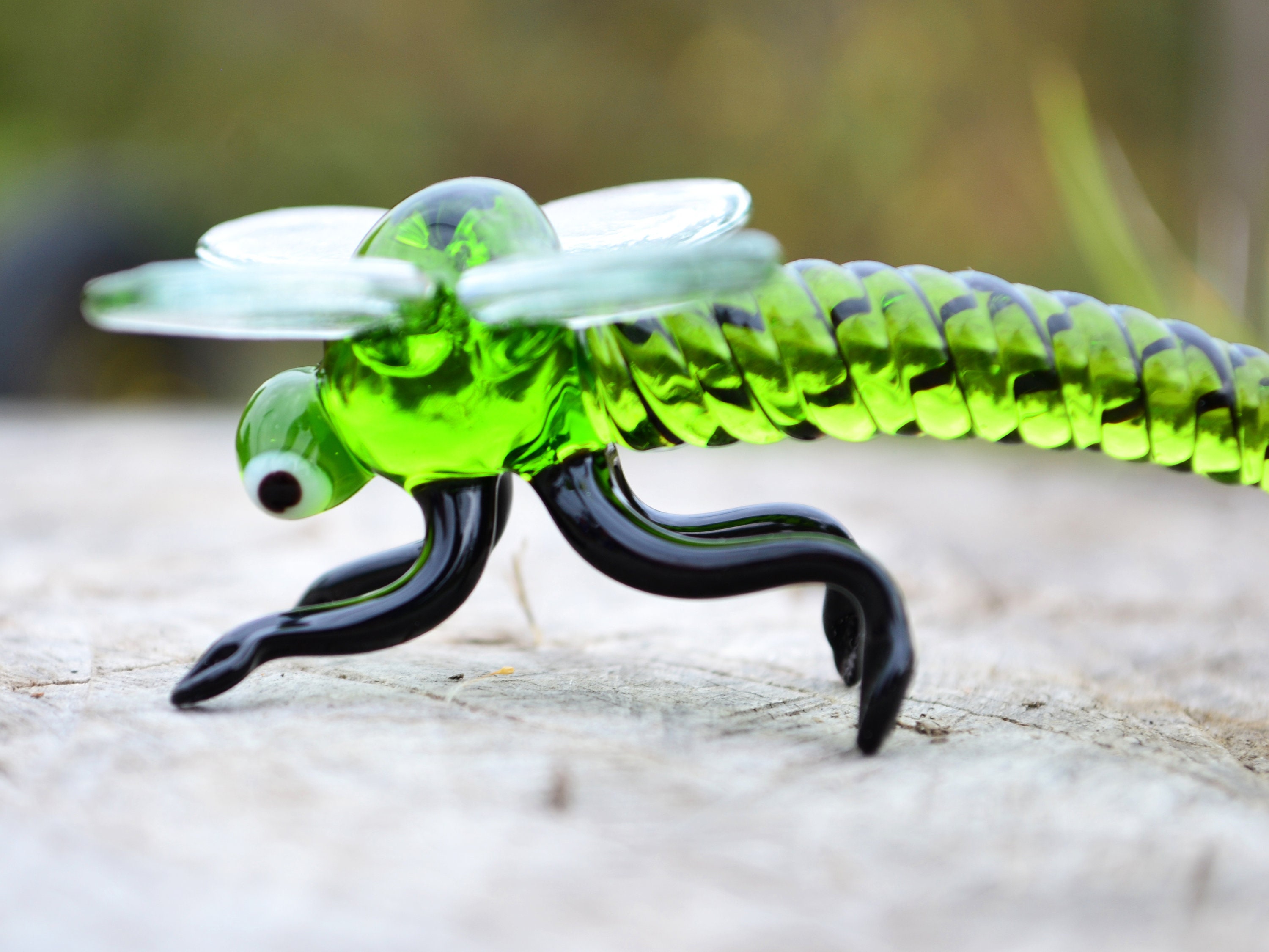 Glass Dragonfly Figurine Green Dragonfly Ornament Wall Etsy