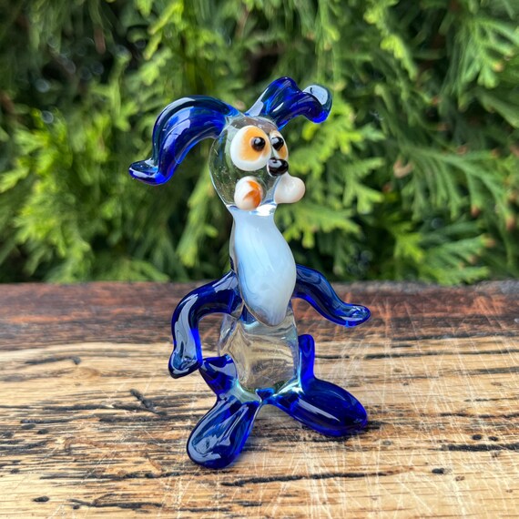 青いガラスのウサギの置物 - 吹きガラスのウサギの彫刻 - ムラーノ
