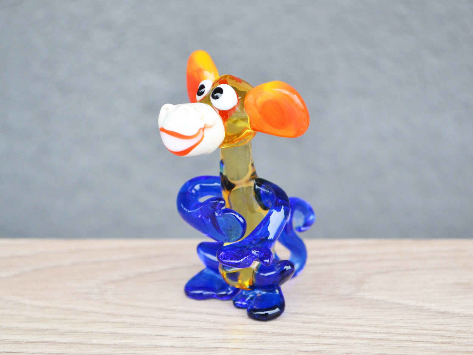 Blue Glass Monkey Figurine Animals Glass Monkeys Sculpture Art Etsy