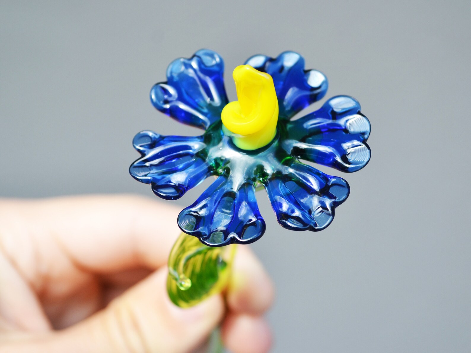 Blue Glass Flowers Figurine Blown Flower Sculpture Art Glass Etsy