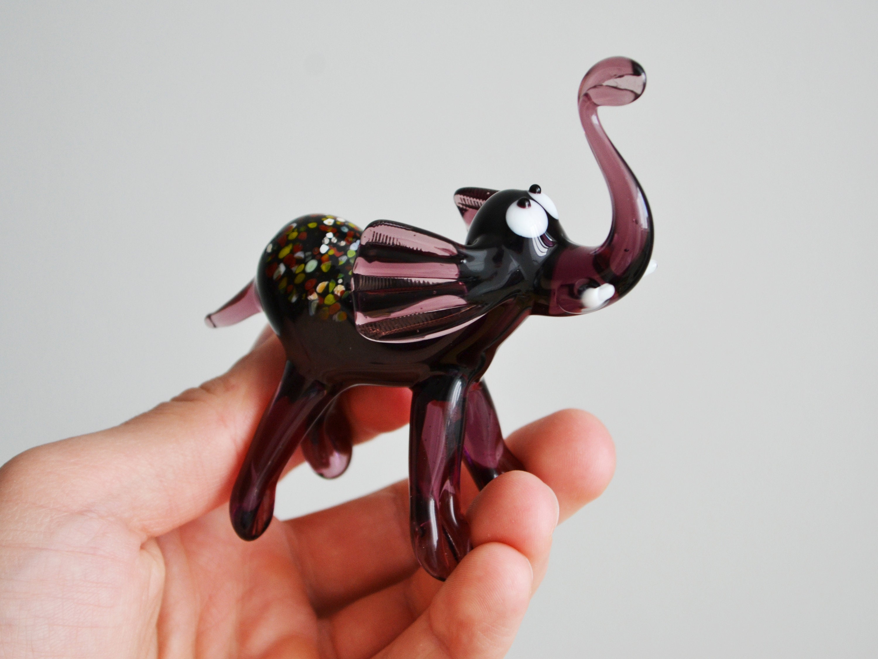 Purple Glass Elephant Figurine Animals Glass Elephant Etsy