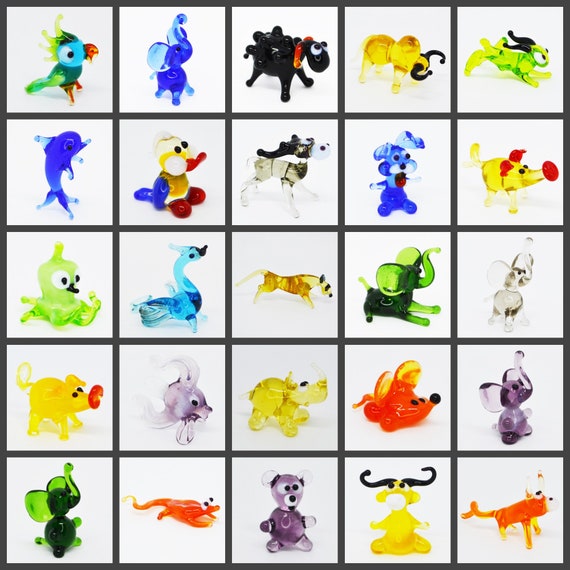 Set of Small Glass Figurines Glass Animals Tiny Little Murano