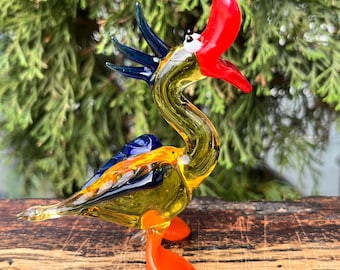 Glass Duck Figurine – Blown Glass Bird – Murano Style Duck Sculpture – Farmhouse Decor – Duck Lover Gift