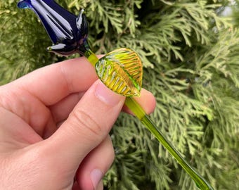 Blue Glass Rose Flower - Handcrafted Long Stem Floral Figurine - Elegant Glass Sculpture - Unique Gift for Her - Home Décor Flower Accent