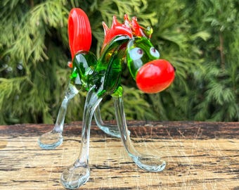 グリーンガラスの馬の置物 - ムラーノスタイルのコレクター向け動物