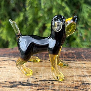 2.2” Black Glass Dog Figurine – Blown Glass Puppy Sculpture – Mini Dog Figure Decor – Small Dog Statue Gift – Murano Art Collectible