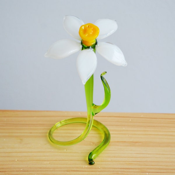 Fleur de narcisse en verre blanc - Figurine de fleur de narcisse - Sculpture de fleur blanche - Décoration de jardin - Décoration pour plantes - Cadeau fleur