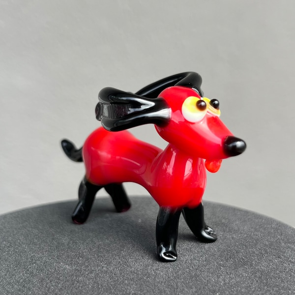 Red Glass Dog Figurine Animals Glass Badger Dog Miniature Artglass Dogs Murano Animal Tiny Small Figure Glass Puppy Dog Sculpture Decoration