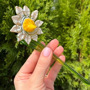 White Glass Flower Figurine Blown Flower Sculpture Art Glass Murano Decoration Gift Flower Miniatures Figure Toys Art Flowers Gift Decor