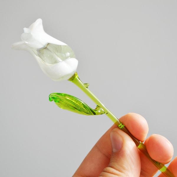 Glass Rose Figurine White Glass Rose Flower Sculpture Artglass Flower Murano Toy Tiny Garden Flower Rose Ornaments Flower Decoration