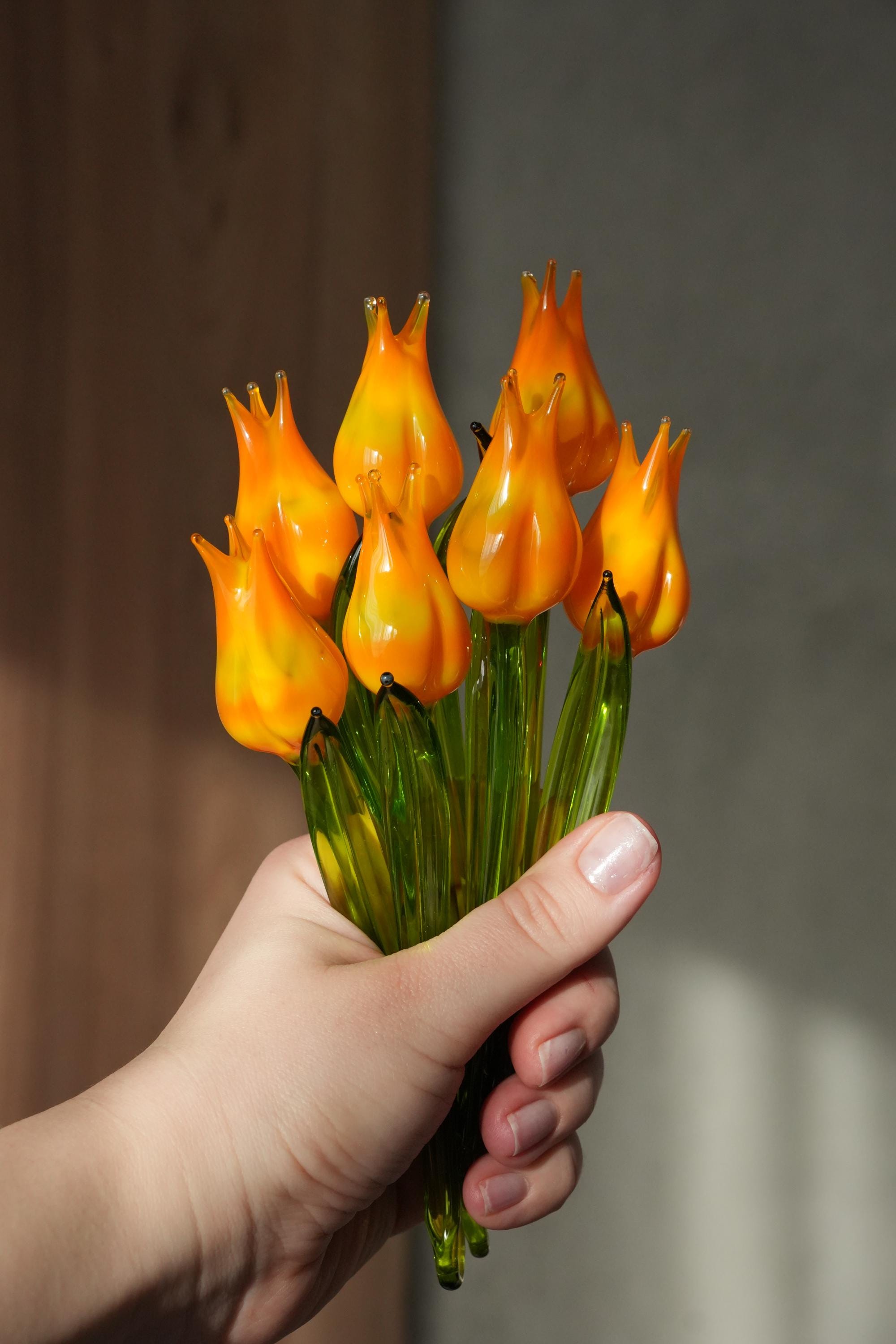 Orange Glass Tulip Flower – Hand Blown Murano Style Glass Flower