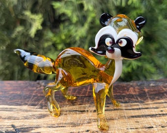 Glass Raccoon Figurine – Blown Glass Animal – Woodland Decor – Shelf Decor – Raccoon Lover Gift