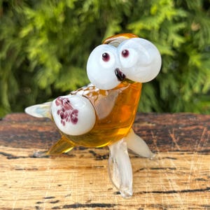 Gelbe Glas Eulenfigur - Glas Eule Vogel Skulptur - Glas Eule Sammlerstück - Geschenk für Eulenliebhaber - Miniatur Murano Stil Eule Ornament