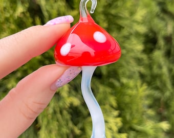 Glass Fly Agaric Mushroom Figurine – Blown Glass Mushroom Miniature – Red Mushroom Sculpture – Murano Style Glass Decor – Small Gift Idea