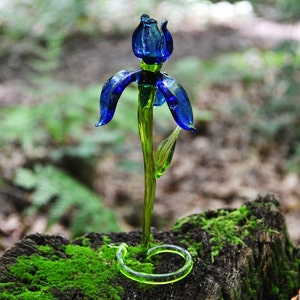 Glass Iris Flowers Blue Figurine Blown Flower Iris Sculpture Art Glass Flower Murano Ornaments Garden Flower Miniatures Figure Toys Gifts