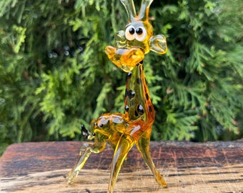 Glass Giraffe Figurine – Miniature Blown Glass Animal – Murano Style Giraffe Sculpture – Art Glass Safari Gift – Tiny Giraffe Decoration