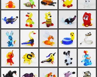 50 Mini Glass Animal Figurines – 1 Inch Tiny Blown Glass Set – Unique Dollhouse Miniatures – Bulk Gift Pack